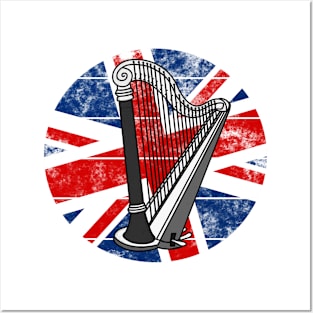 Harp UK Flag Britain Harpist British Musician Posters and Art